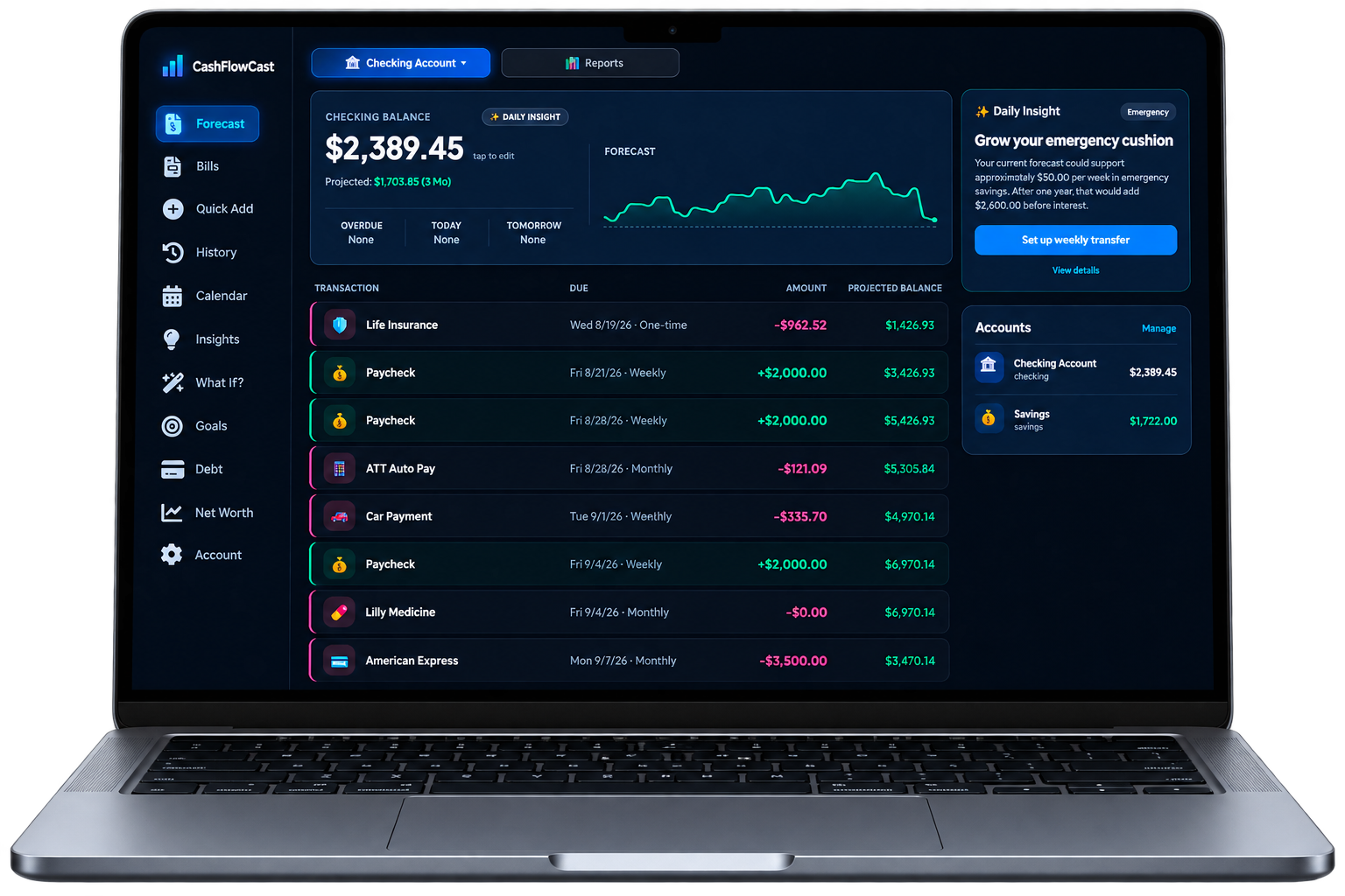 CashFlowCast desktop dashboard